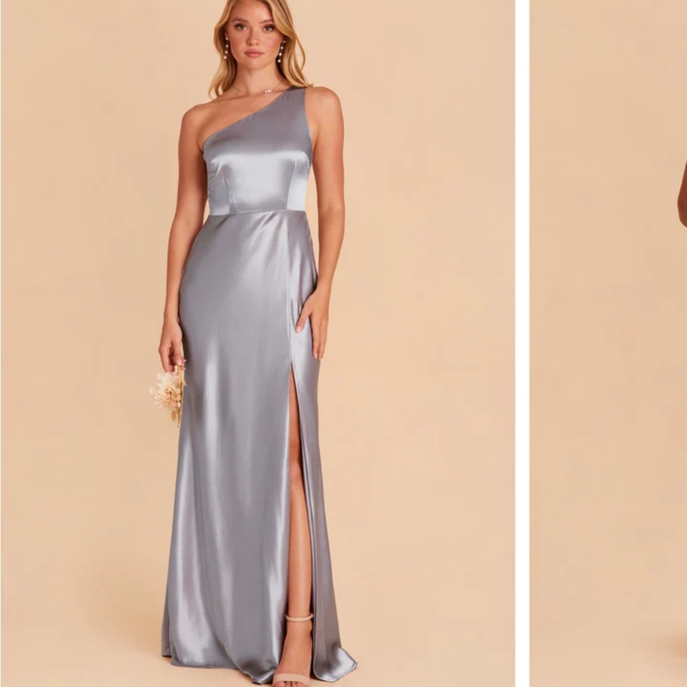 Kira Shiny Satin Dress in Dusty Blue